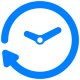 stylized clock with clockwise arrow on perimeter
